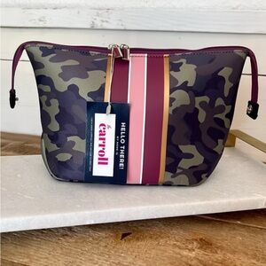 Camouflage Cosmetic Bag with Pink Stripes CARROLL large carryall/makeup bag
